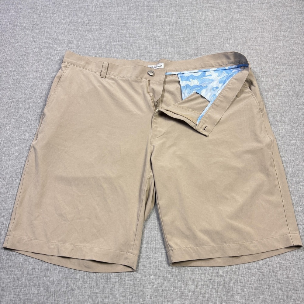 Peter Millar Surge Performance Golf Chino Shorts Mens 40 Beige Polyester Spandex